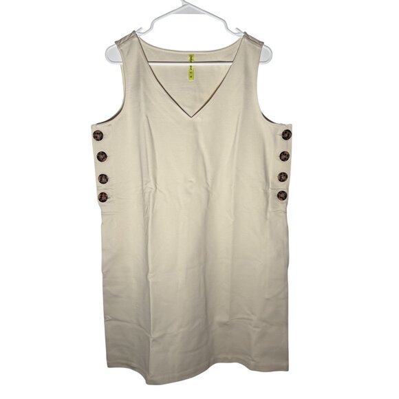 Betabrand Admiral Button Shift Dress Women's Size Medium in Coconut Cream NWOT! - Picture 2 of 7